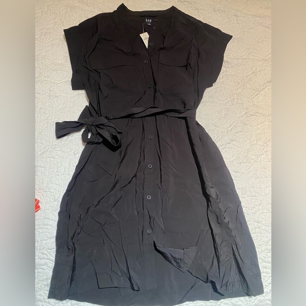 NWT GAP Black Midi Button-Up Dress